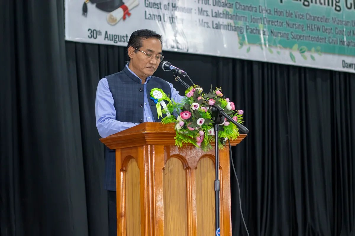 Dr. Joseph Lalhmingthanga, CEO, BN College of Nursing delivering a welcome address